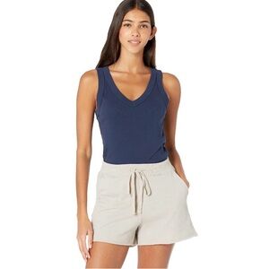 Michael Stars™ Maya 1X1 Cotton V-Neck Wide Binding Tank Top in Admiral